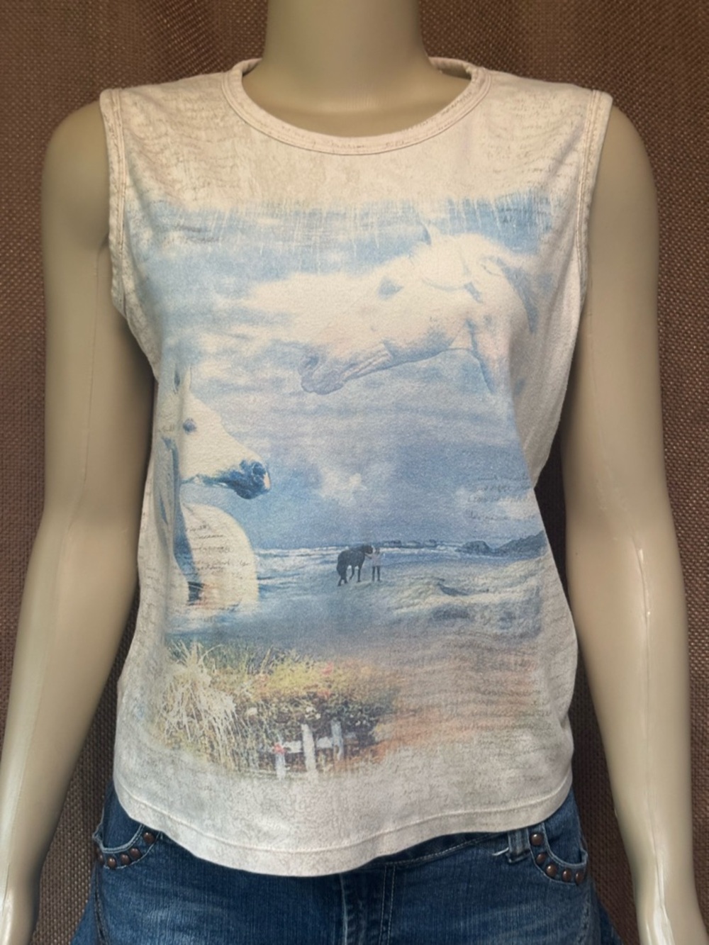 Bit & Bridle White Tank with Blue Horse Shore Graphic